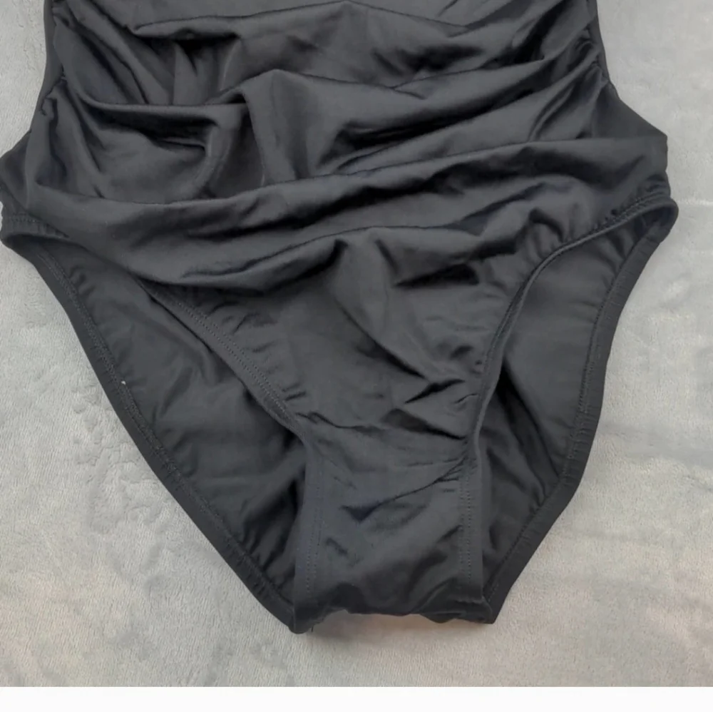 InstantFigure High Neck Ruched Tummy Control Black One Piece Swimsuit - Picture 4 of 6